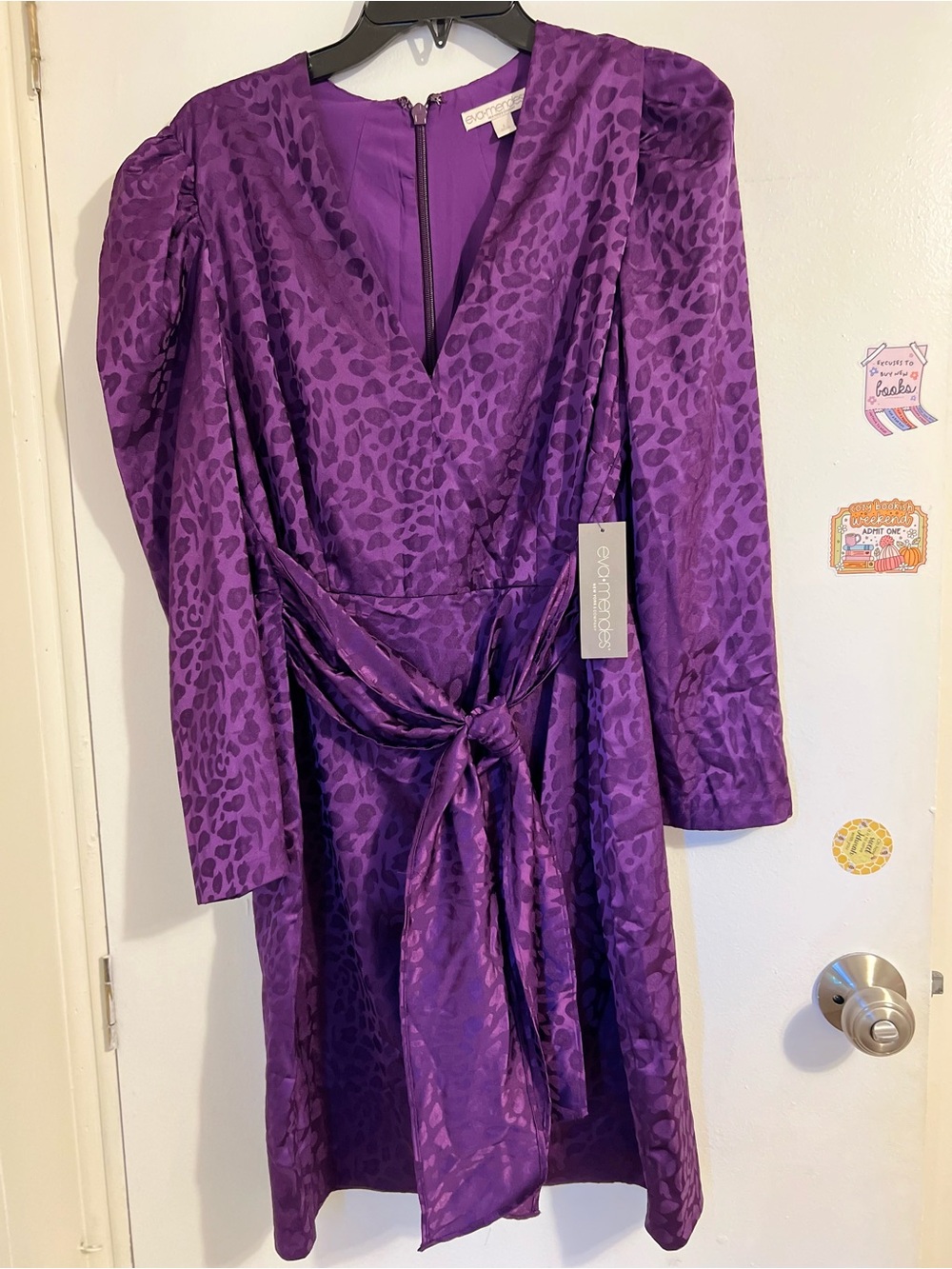 eva mendes for New York & Company Purple Leopard Satin Wrap Dress